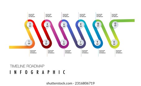 Business year plan infographic template. Diagram with 12 steps or months options, steps, parts or processes and presentation