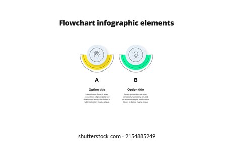 Infografía de la gráfica de proceso de 2 pasos de amarillo empresarial. Elementos gráficos circulares del flujo de trabajo corporativo. diapositiva de presentación del diagrama de flujo de la empresa. Gráfico informativo vectorial en diseño isométrico.