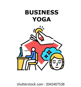 Business Yoga Vector Icon Concept. Business Yoga Exercise Training For Relaxation And Recreation After Heavy Work, Sport Exercising And Meditating, Meditation Activity Color Illustration