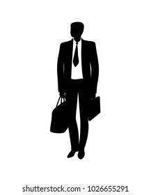 Business young man with a bag and briefcase.Vector illustration. 