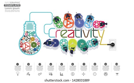 Business young man and  Lady  brainstorming -  light bulbs cog  - Text Creativity - design colorful modern  idea and concept infographic template.