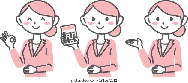 Business young woman gesture set
