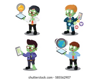 business zombie with smartphone cartoon set