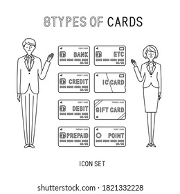 business:8types of cards and business persons (Stroke)