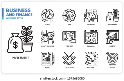 Conjunto de iconos de BusinessAndFinance para sitios web, aplicaciones, impresión, documentos, diseño de afiches, etc.
