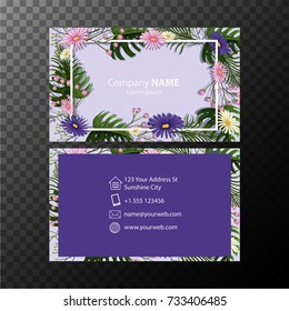 Businesscard template with flowers on blue background illustration