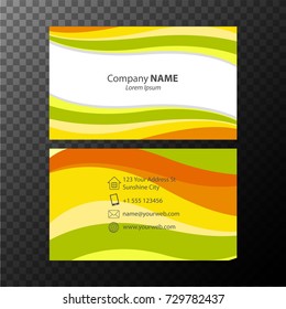 Businesscard template with orange and green wavy lines illustration