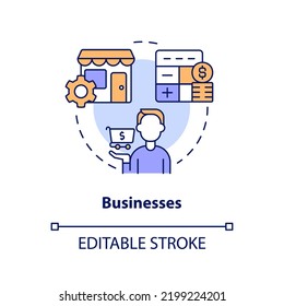 Businesses Concept Icon. Commercial Cooperation. Creator Economy Stakeholder Abstract Idea Thin Line Illustration. Isolated Outline Drawing. Editable Stroke. Arial, Myriad Pro-Bold Fonts Used