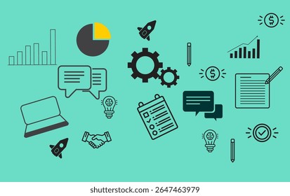 Negócios, Crescimento financeiro, gráficos de mapeamento de melhoria e estatísticas, Tabela para papel de parede, brochura, cartão, postagem de mídia social, etc. Design de mapeamento de negócios com elementos gráficos, ícones, etc