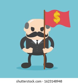 Businesses hold red flags and the dollar symbol.