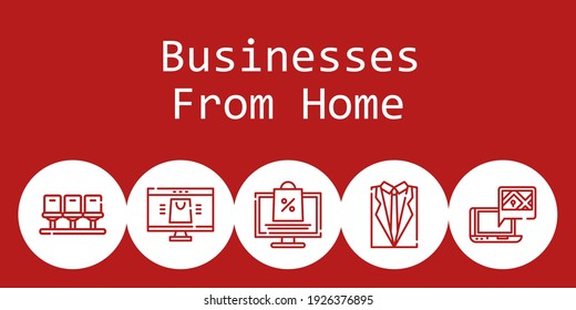 businesses from home background concept with businesses from home icons. Icons related online shop, online shopping, suit, gps, seats