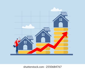 Empresas investem em imóveis Conceito de Energia Solar preço de habitação subindo conceito. ilustração vetorial