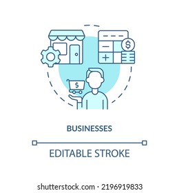 Businesses turquoise concept icon. Commercial agreement. Creator economy stakeholder abstract idea thin line illustration. Isolated outline drawing. Editable stroke. Arial, Myriad Pro-Bold fonts used