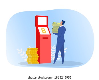 Businesses withdraw money from ITM with virtual or digital money Vector illustration