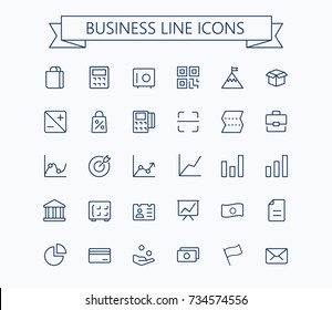 Business,finance vector thin line mini icons set. 24x24 Grid. Pixel Perfect.Editable stroke.