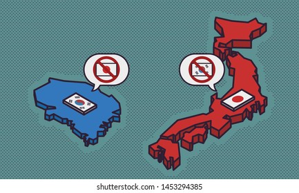 Business/Financial Concept - Trade War / South Korea and Japan Saying Refuse to Import Product from Each Other - Vector Illustration