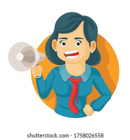 Businessgirl Holding Megaphone Screaming Cartoon Character Stock Vector