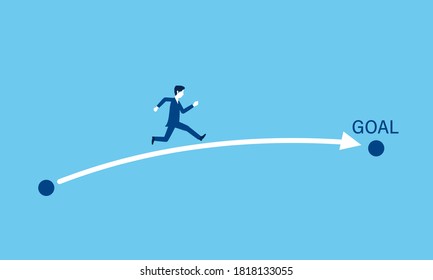 business,image of shortest
road to achieving the goal,running businessman,blue background,vector illustration