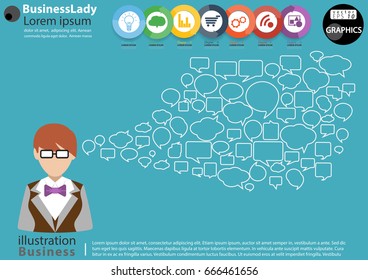 
BusinessLady  -  modern Idea and Concept Vector illustration Business Infographic template with Speech bubble,arrow,Circle, icon.