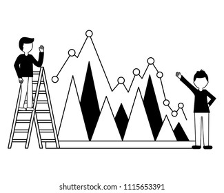 businessma on stairs and colleague with statistic diagram chart