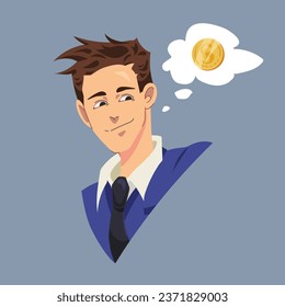 Businessma thinking about coins illustration