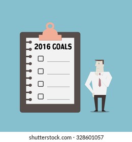 Businessman and 2016 goals checklist - Vector