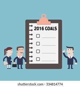Businessman and 2016 goals checklist - Vector