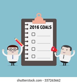 Businessman and 2016 goals checklist - Vector
