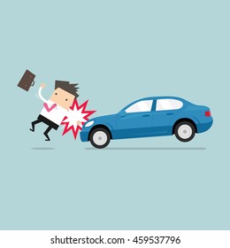 Businessman about to be hit by a car, Road Safety. vector