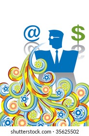 The businessman in abstract collage. Format A4. Vector illustration. Isolated groups and layers. Global colors.