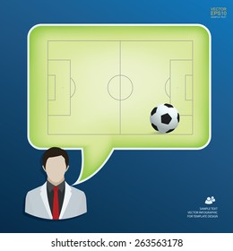Businessman and abstract empty speech bubble icon. Vector info graphic background for template design.