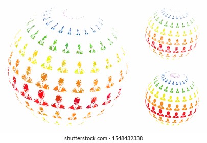 Businessman abstract sphere composition of abrupt pieces in various sizes and color tinges, based on businessman abstract sphere icon. Vector ragged pieces are composed into collage.
