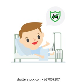 businessman accident sleepy on bed insurance on white background