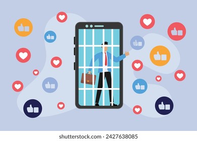 Businessman addiction - Social media posting to increase popularity vector illustration