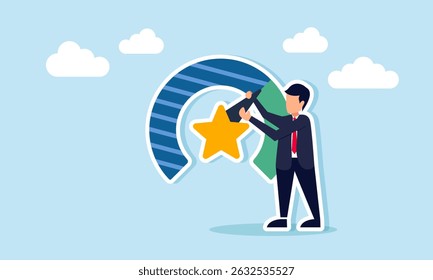 Businessman adjusting progress indicator needle marked with star illustration of business quality improvement progress