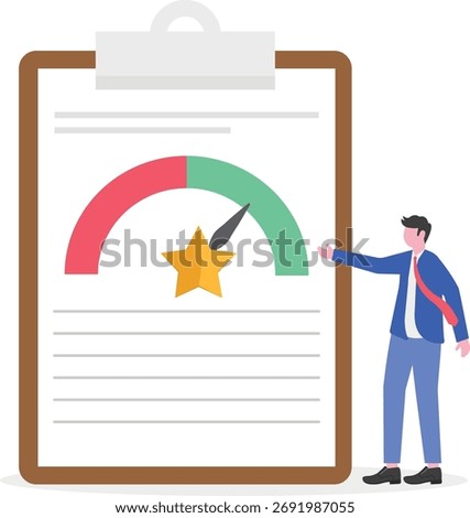Businessman adjusting progress indicator needle marked with star illustration of business quality improvement progress

