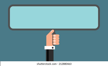 Businessman with advertising board, flat design vector illustration