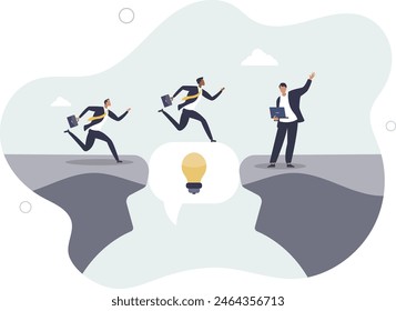 businessman advisor talking with speech bubble to help people cross the gap.flat vector illustration.