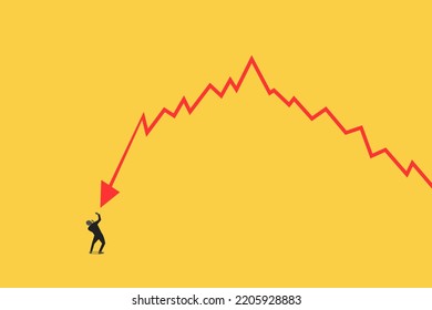 businessman afraid because down arrow graph . economic crisis and financial recession, bankruptcy, loss concept.