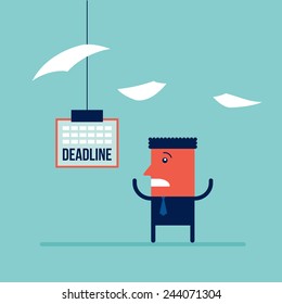 Businessman afraid of the deadline Hard work a lot to do concept