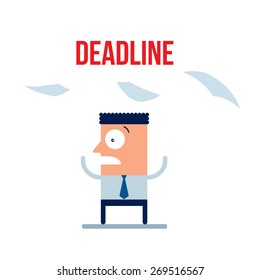 Businessman afraid of the deadline Hard work a lot to do concept