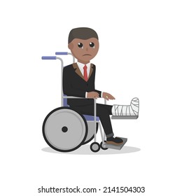 businessman african broken leg in wheelchair design character on white background