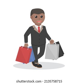 businessman african carrying shopping bags design character on white background