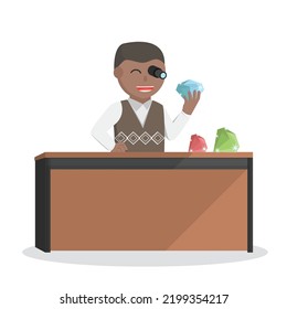 Businessman african Checking A Diamond design character on white background