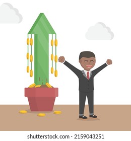 businessman african happy profit progress up design character on white background