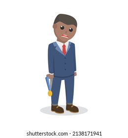 businessman african hold medal tangled thoughts design character on white background