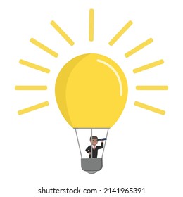 businessman african looking for something from air ballon lamp design character on white background 