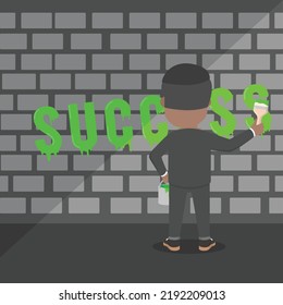 businessman african painting the wall success design character on white background