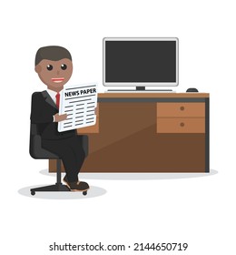 businessman african reading newspaper on office chair design character on white background