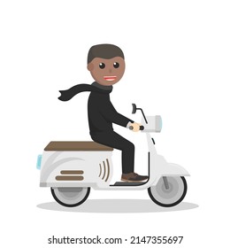 businessman african riding a scooter go to office  design character on white background